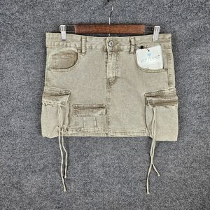 VIP Jeans Y2K Tan Acid Wash Cargo Micro Mini Skirt